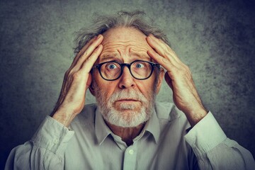 Stressed senior man worrying about illness, cancer., Generative AI