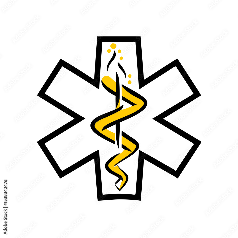 Poster star of life with cross on transparent background for web and graphic design