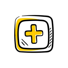 Square button with cross on transparent background for web and graphic design