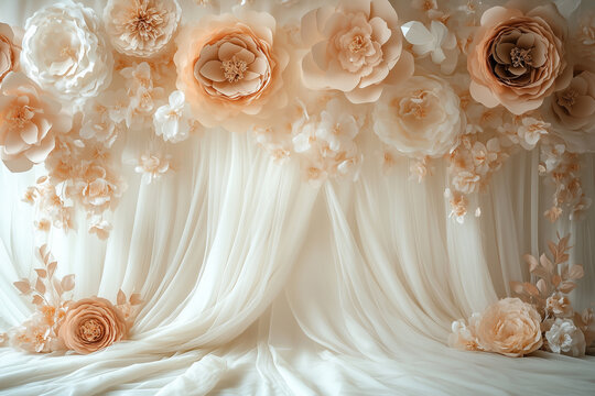 Maternity backdrop, wedding backdrop, photography background with delicate flowers and bright light