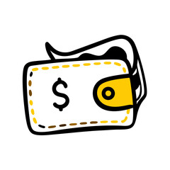 Wallet with dollar bill on transparent background for web and graphic design