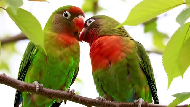 Pair of Lovebirds Sitting on Branch &ndash; Romantic Bird Couple, Nature Wildlife 4K Video Footage