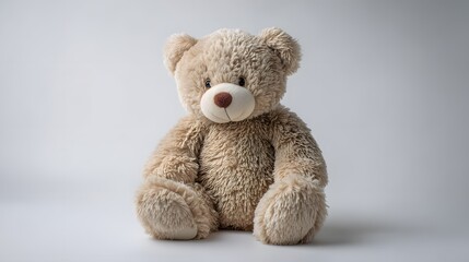 Obraz premium A fluffy teddy bear sitting upright against a plain white background.