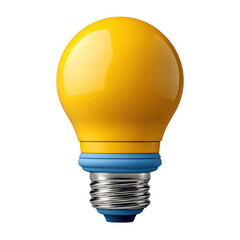 3d render of yellow light bulb with blue base isolated on transparent background