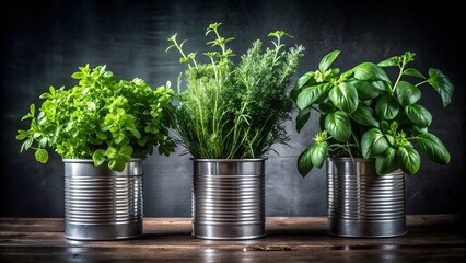 Fresh Herbs in Vintage Metal Cans A Culinary Delight