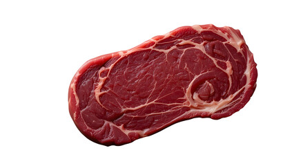 Fototapeta premium Close up shot of a raw ribeye steak with visible marbling on a white background in a studio setting