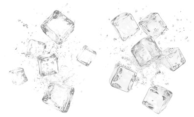PNG Floating ice cubes splash water, element set on transparent background
