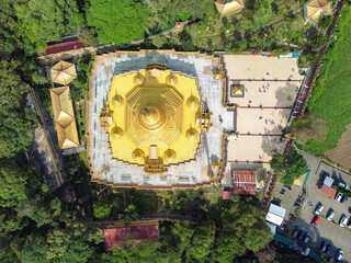 Top view of golden pagoda with stunning symmetrical architecture