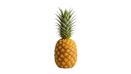Fototapeta premium A single pineapple with green leaves on top isolated against a plain white studio background view