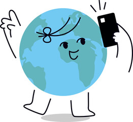 Cute Planet Earth Character Taking Selfie Vector Emoji Reaction