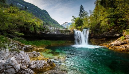 Fototapeta premium the virje waterfall in bovec slovenia
