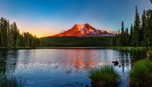 sunrise beside mount thielsen at diamond lake umpqua national forest oregon