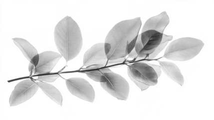 Xray transparent isolated branch PNG. Floral  leaves and stem. Vintage watercolor design for wedding cards, invitations. Spring or summer close-up photo. Elegant minimalist radiography.