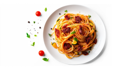 Spaghetti with Sun-Dried Tomatoes on Transparent Background