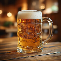 A Glass of Light Lager Beer in a Traditional German Beer Mug