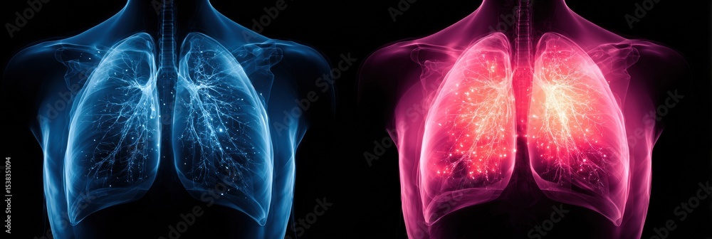 Poster Visual Comparison of Healthy and Cancerous Breast Tissue Using X-Ray Effect Highlighting Key Differences in Anatomy and Health Status