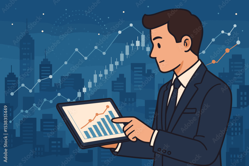Aufkleber businessman analyzing stock market data on tablet. financial investment and business growth concept.
