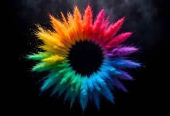 Fototapeta premium Rainbow Powder Explosion in Circular Form on Black Background – Vibrant Abstract Burst