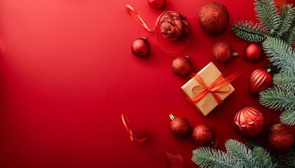 merry christmas modern christmas flat lay red background generative ai
