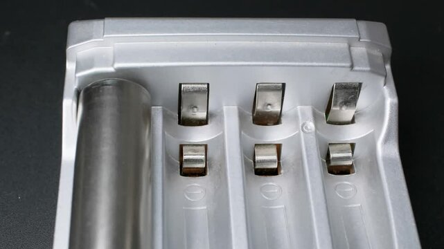 close-up view of rechargeable batteries being