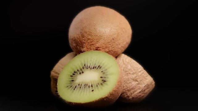 close-up of fresh kiwi fruits with fuzzy brown