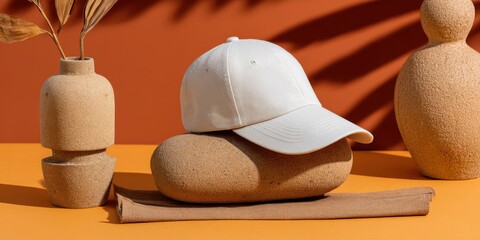 Blank white baseball hat mockup banner