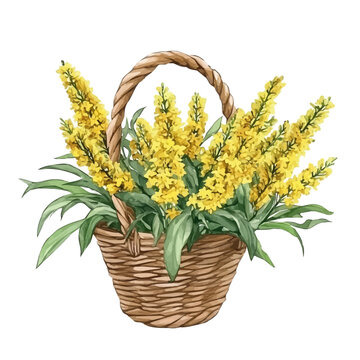 watercolor of A Solidago Flower Basket, vector, isolated on a white background.