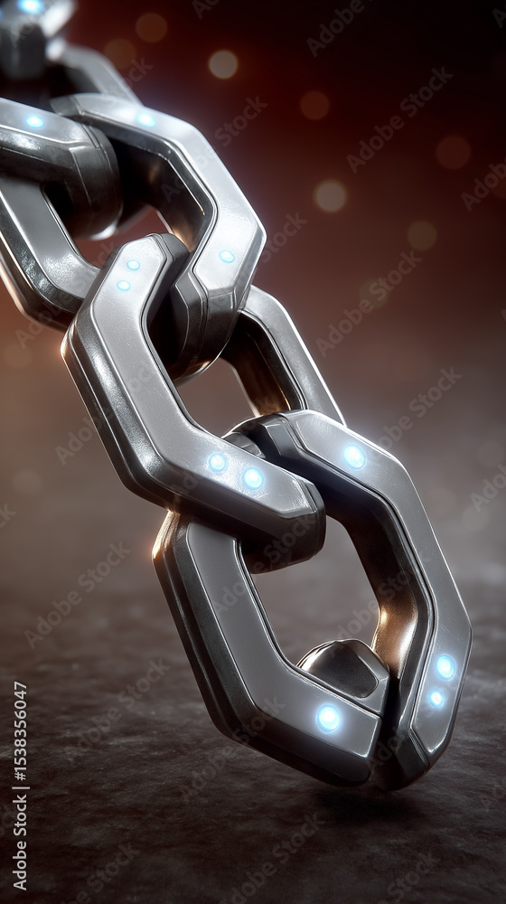 Poster metal link chain with illuminated details creates an impression of strength and resilience. smooth s