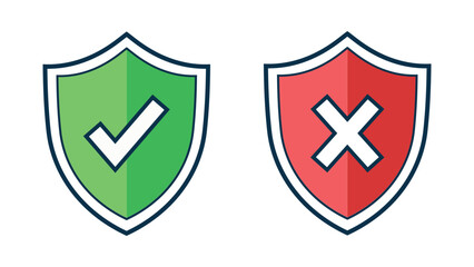 Security shield icon set. Approved and Rejected shield icons, Flat vector symbols for verification and protection