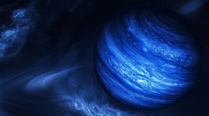 World Science Day High Detail Illustration of Blue Gas Giant Planet With Atmospheric Layers Representing Celestial Discovery, Planetary Study, and Space Science Communication