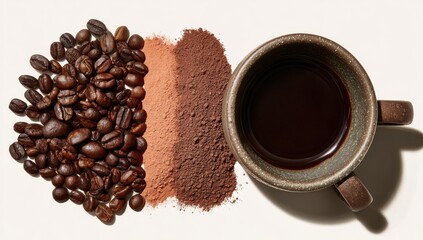 Coffee beans, cocoa powder, and espresso