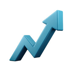 3d render of a blue upward trending arrow isolated on transparent background