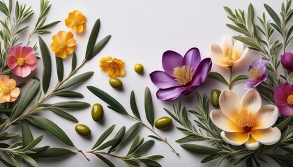 Fototapeta premium colorful flowers olive branches 2 illustration