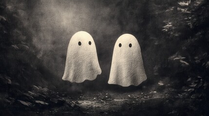 Mysterious ghost encounter in enchanted forest digital art surreal environment eerie viewpoint