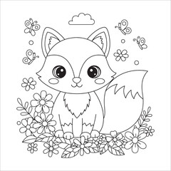 Cute Fox Line Art Drawing for Children's Coloring Books 