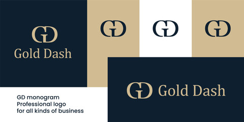 Minimal abstract monograElegant luxury GD monogram logo with minimalist overlapping serif lettersm logo combining ear shape with letter E