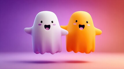 Playful ghost characters halloween celebration 3d rendering colorful background close-up view fun concept