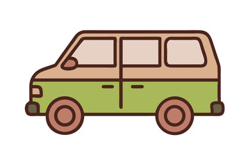 Illustration of a retro green and beige family van