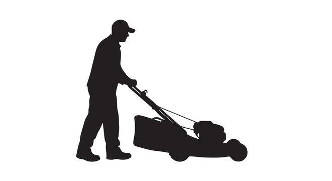 silhouette of a man with a mower