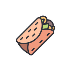 Colorful Illustration Of A Deliciously Wrapped Burrito On Transparent View