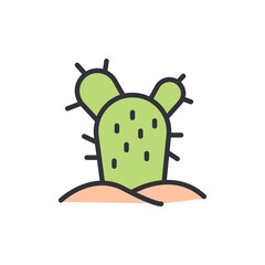 Stylized Green Cactus Growing On Desert Sand With Transparent Background