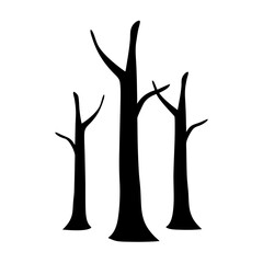 Three Silhouetted Trees Against a White Background Suggesting Winter Scenery