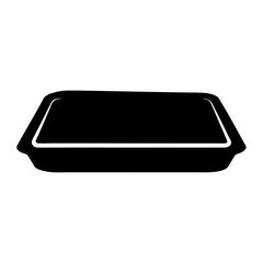 A graphic representation of a black rectangular food container or tray