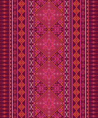 Elegant geometric ethnic oriental cross stitch antique style with Thai ornament seamless pattern. Embroidery pixel art. Design for clothing, carpet, background, wallpaper, wrapping, fabric.