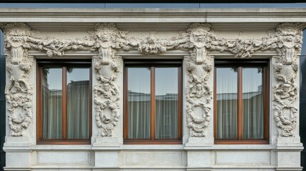 Ornate stone facade with four windows