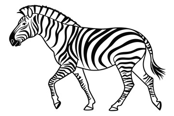 Bold black and white stripes define the distinctive walking zebra in outline