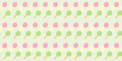 Sanshoku dango pattern vector illustration on light green background. Dango is Japanese traditional snack. Seamless pattern and texture background design.
