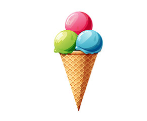 Triple Scoop Ice Cream Cone Isolated on Transparent Background