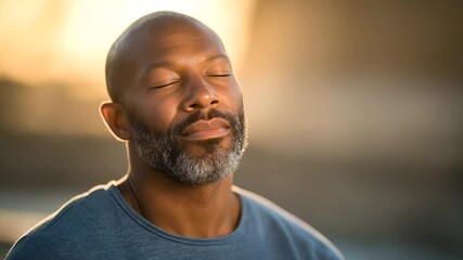 Mid-adult Black man engaging in meditation for enhanced mindfulness and well-being.