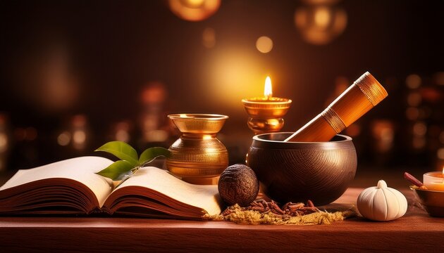 ayurvedic medicine theme displayed in a close up copy space image